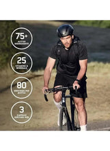 Men's multivitamin marketing graphic with cyclist and “75+ active ingredients” icon