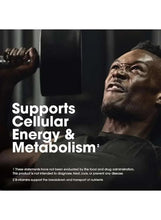 Men's multivitamin marketing banner with athlete and “Supports Cellular Energy & Metabolism” text