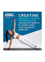 Creatine monohydrate supplement box with blue header and performance text.