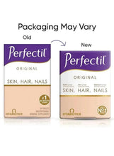 Perfectil Original skin hair nails supplement boxes, old and new packaging shown