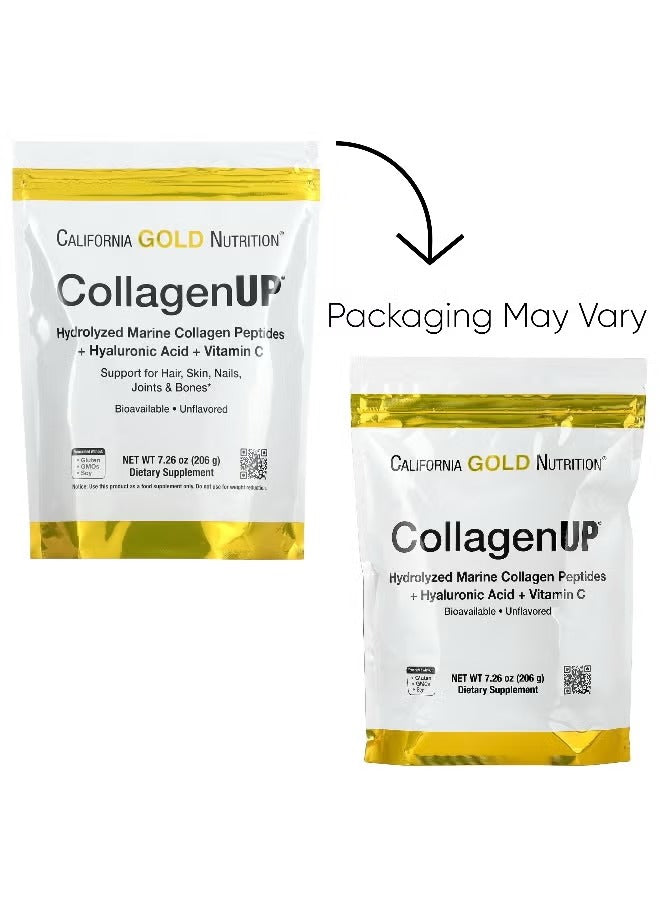 California Gold Nutrition CollagenUp – Marine Collagen Peptides with Hyaluronic Acid & Vitamin C | Supports Healthy Hair, Skin, Nails, Joints & Bones | Unflavored – 206g (7.26 oz)