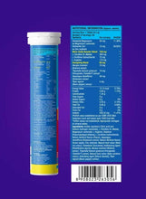 Effervescent supplement tube with nutrition facts panel and barcode on the back