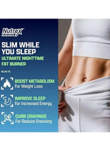Promotional card featuring a woman's midsection and supplement benefit icons