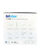 Nebulizer compressor box back with included-part icons and specifications