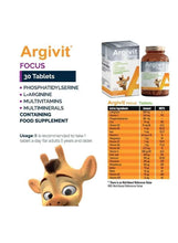 Argivit Focus 30 tablets bottle and box with ingredient panel and kangaroo graphic