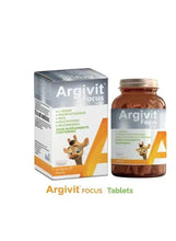 Argivit Focus multivitamin tablets box and amber bottle with tablet label