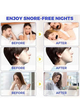 Anti-snoring mouth tape applied on lips in before and after sleep panels