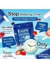 Frozen collagen capsules pouch with stop-wasting-time message and stopwatch graphic