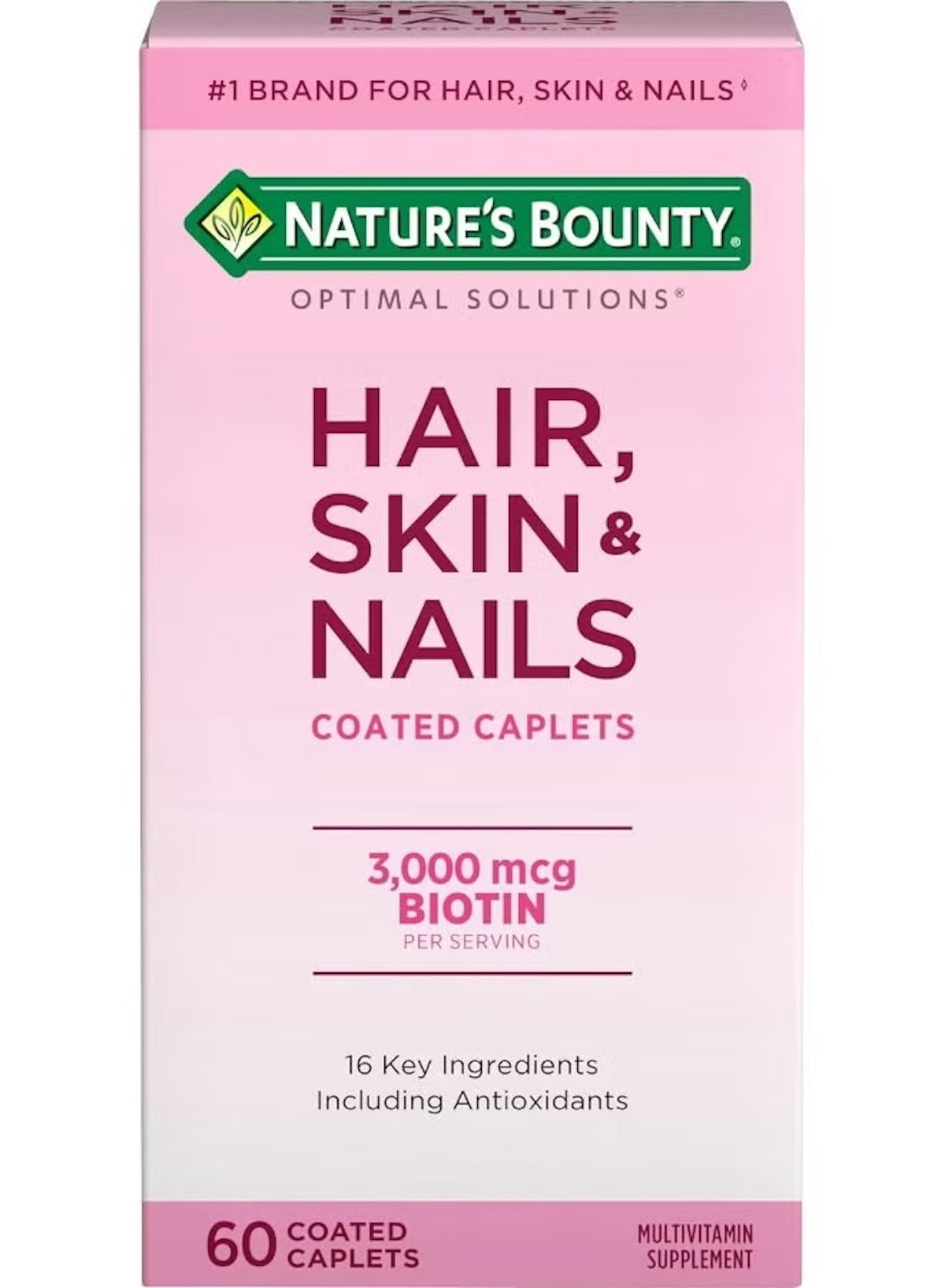Nature’s Bounty Hair, Skin & Nails | 3000mcg Biotin | 60 Coated Caplets | Supports Healthy Hair, Strong Nails & Vibrant Skin