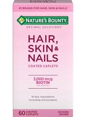 Nature’s Bounty Hair, Skin & Nails | 3000mcg Biotin | 60 Coated Caplets | Supports Healthy Hair, Strong Nails & Vibrant Skin