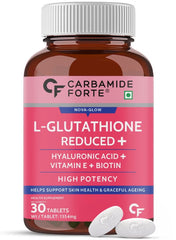 L Glutathione Reduced + 500mg Tablets for Skin Health | With Hyaluronic Acid, Vitamin E, Lycopene & Biotin – 30 Vegetarian Tablets