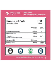 L Glutathione Reduced + 500mg Tablets for Skin Health | With Hyaluronic Acid, Vitamin E, Lycopene & Biotin – 30 Vegetarian Tablets