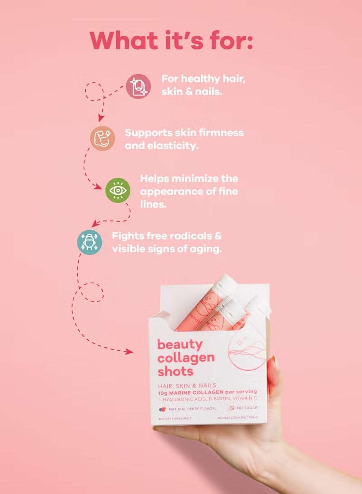 Marine Collagen Shots – 10g Marine Collagen with Hyaluronic Acid, Biotin & Vitamin C | Hair, Skin & Nails Support | Sugar-Free Berry Flavour | 20 x 25ml Vials