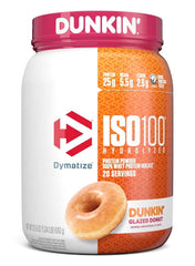 Dymatize x Dunkin' Glazed Donut ISO100 Whey Protein Powder | 25g Protein, 5.5g BCAAs, 120 Calories | Fast-Absorbing Hydrolyzed Whey Isolate | Gluten Free | 20 Servings