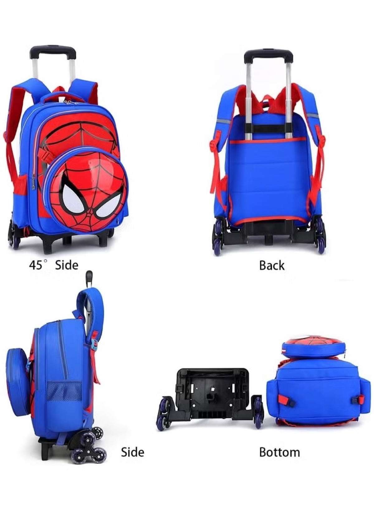 Blue Spider-Man Style Rolling Trolley School Bag
