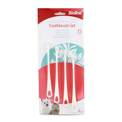 Bioline Toothbrush Set for Cats & Puppies – 4 Pcs [Count - 4 | Length - 15.5cm]