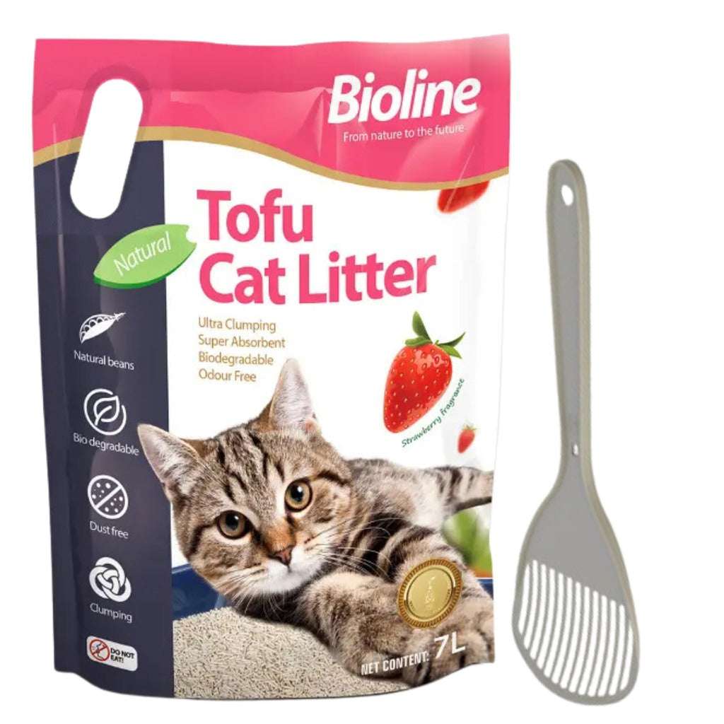Combo Offer - Bioline Tofu Cat Litter 7L (Strawberry Fragrance) + FREE Moderna Cat Litter Scoop