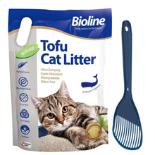 Tofu cat litter bag and blue plastic scoop