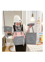 4-Piece Mum’s Baby Travel Bag Set – Grey and Pink