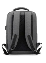 Light grey waterproof travel backpack with padded straps, front panel, and top handle