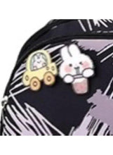 Rabbit patch on black brushstroke rolling trolley backpack with gold detail