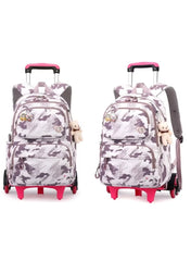 Children’s Rolling Trolley Backpack with Brushstroke Design and Plush Toy – Purple