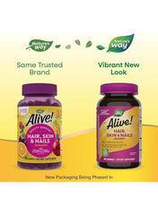 Alive! Hair, Skin & Nails Gummies – Strawberry Flavour, 60 Gummies | With Biotin & Collagen | Supports Healthy Hair, Glowing Skin & Strong Nails