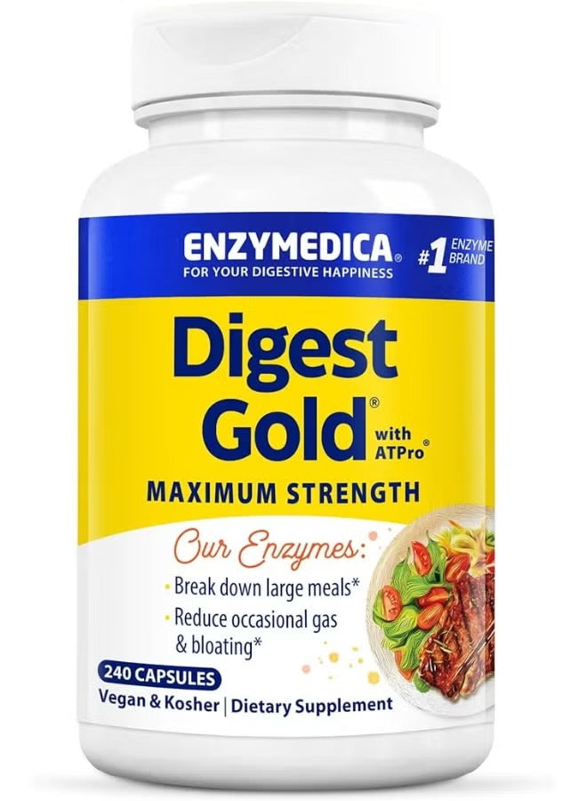 Enzymedica Digest Gold + ATPro – 240 Capsules | Advanced Digestive Enzyme Formula | Reduces Gas, Bloating & Indigestion | Supports Energy & Nutrient Absorption
