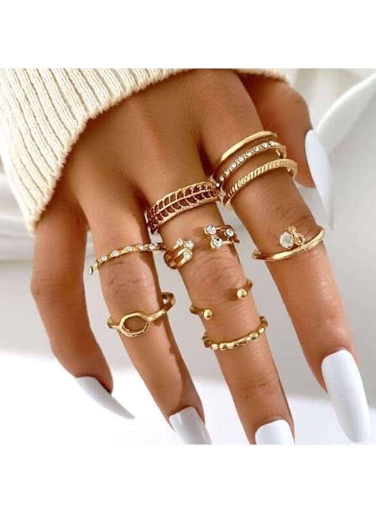 8-Piece Gold-Tone Fashion Ring Set for Women