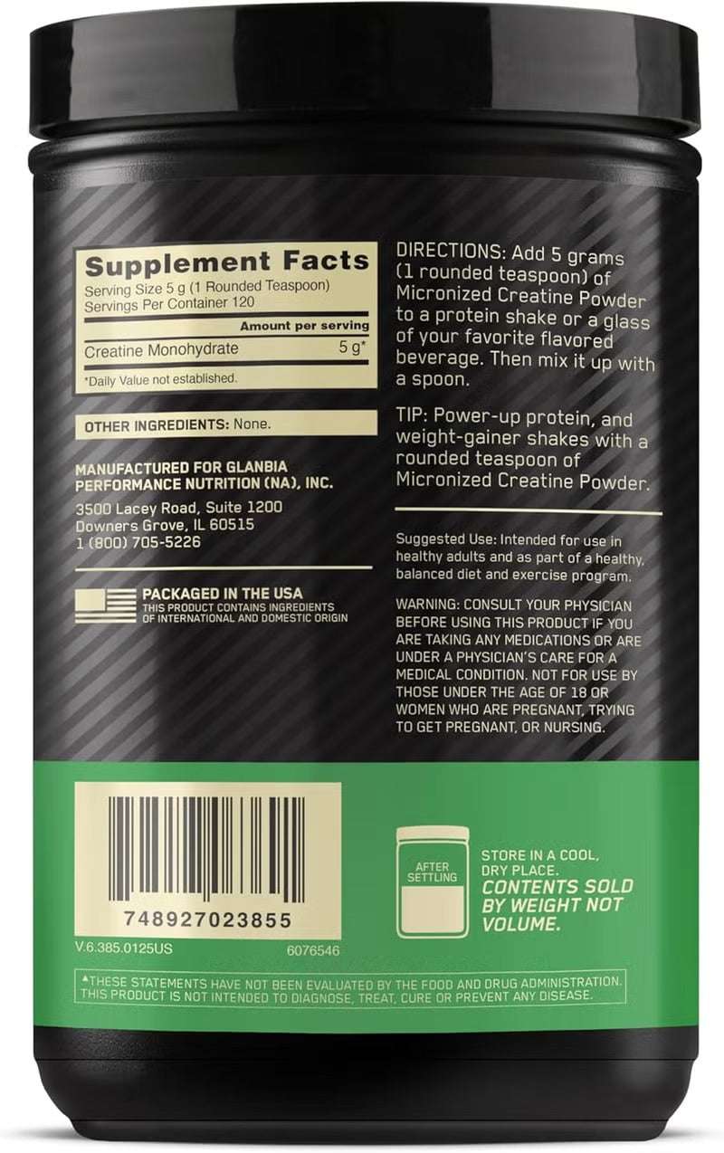 Micronized Creatine Monohydrate Powder – Unflavored, 600 g (120 Servings)