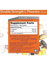 Supplement Facts card for L-Theanine 200 mg, 1 veg capsule serving