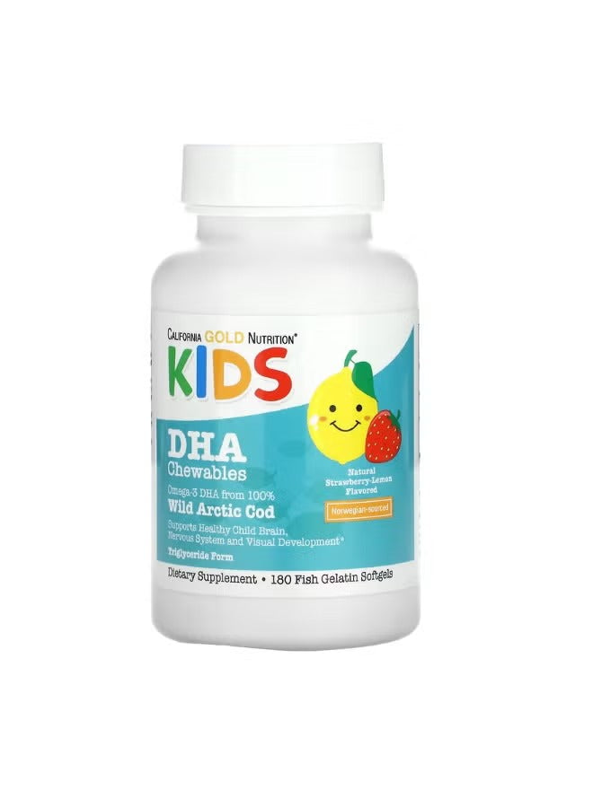 KIDS DHA Chewables – 100% Wild Arctic Cod, Strawberry-Lemon – 180 Fish Gelatin Softgels