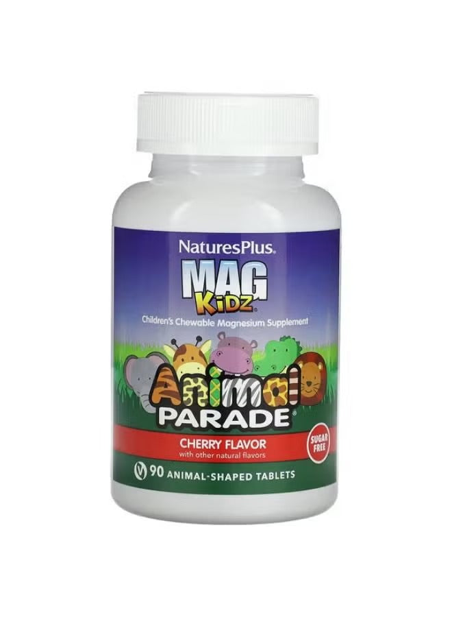 NaturesPlus MagKidz Animal Parade – Chewable Magnesium for Kids, Cherry – 90 Animal-Shaped Tablets