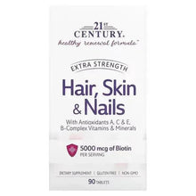 Hair, Skin & Nails tablets box, extra strength label with 5000 mcg biotin