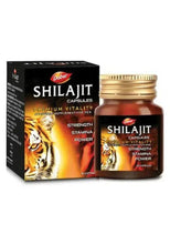 Dabur Shilajit 30-capsule supplement bottle with matching box