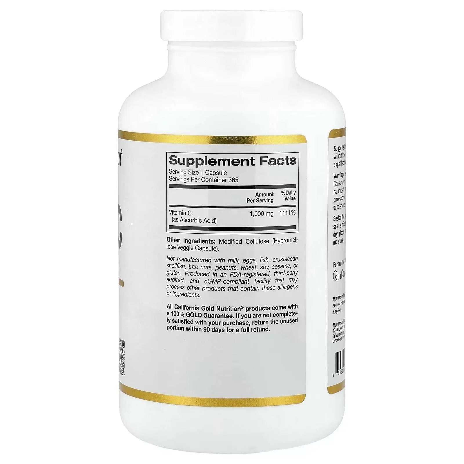 California Gold Nutrition Vitamin C Quali®-C 1,000 mg – 365 Veggie Capsules