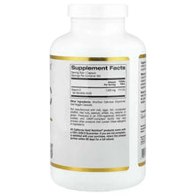Vitamin C supplement bottle, white with gold trim, Supplement Facts panel on back
