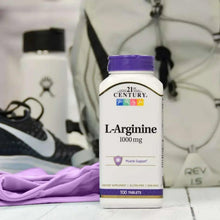 L-Arginine 1000 mg dietary supplement bottle with purple cap, Muscle Support label