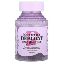 Lemme Debloat probiotic gummy supplement bottle, purple label front