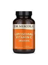 Liposomal Vitamin C supplement bottle with black cap and orange label, 180 capsules