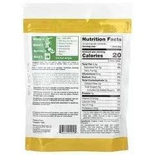 Nutrition facts label on organic cacao powder pouch