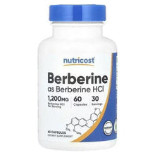 Nutricost berberine HCl supplement bottle with blue cap and front label