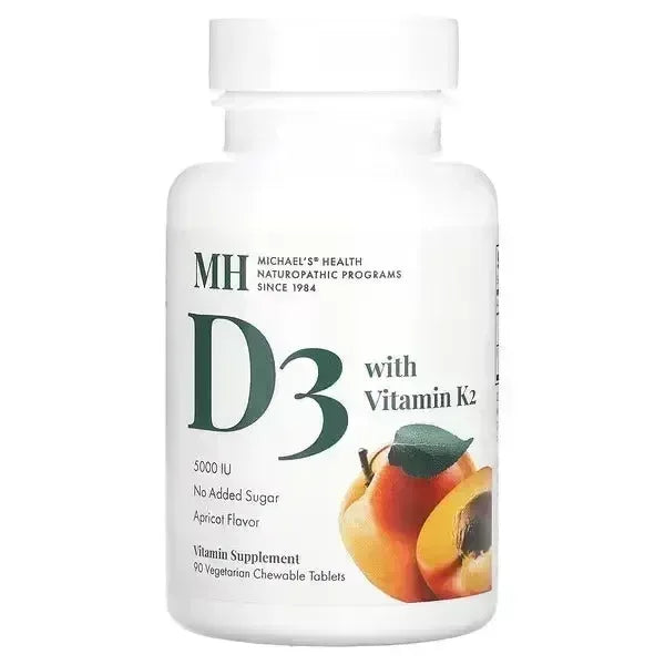 Michael’s Health D3 with Vitamin K2 – Apricot Flavor, 90 Vegetarian Chewable Tablets - Mumzar
