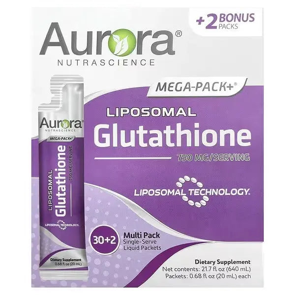 Aurora Nutrascience Mega-Pack+® Liposomal Glutathione – 32 Packets (0.68 fl oz / 20 ml Each) - Mumzar