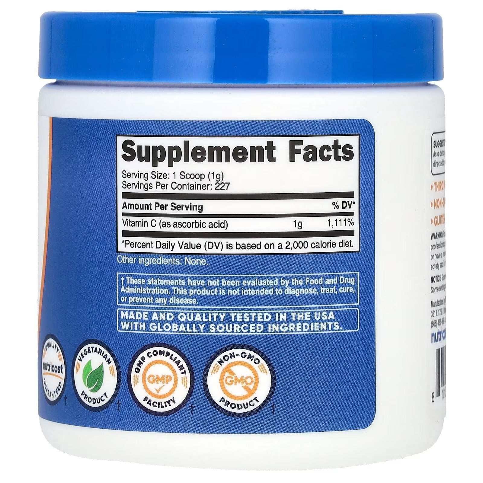 Nutricost Vitamin C Powder – Unflavoured, 8.1 oz (227 g) - Mumzar