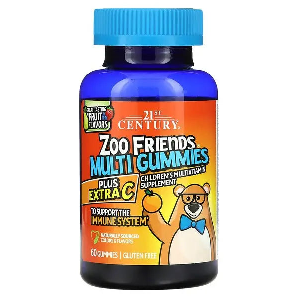 21st Century Zoo Friends Multi Gummies Plus Extra C – Great Tasting Fruit, 60 Gummies