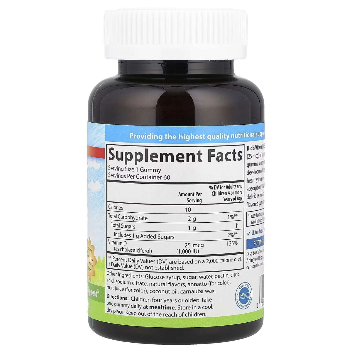 Carlson Kids’ Vitamin D3 Gummies – Natural Fruit, 1,000 IU (25 mcg), 60 Vegetarian Gummies - Mumzar