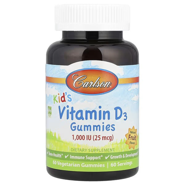 Carlson Kids’ Vitamin D3 Gummies – Natural Fruit, 1,000 IU (25 mcg), 60 Vegetarian Gummies - Mumzar