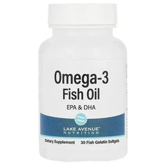 Lake Avenue Nutrition Omega-3 Fish Oil – 1,250 mg, 30 Fish Gelatin Softgels - Mumzar