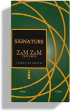 Green perfume box with gold line art, Signature ZaM Zam, 50 ml